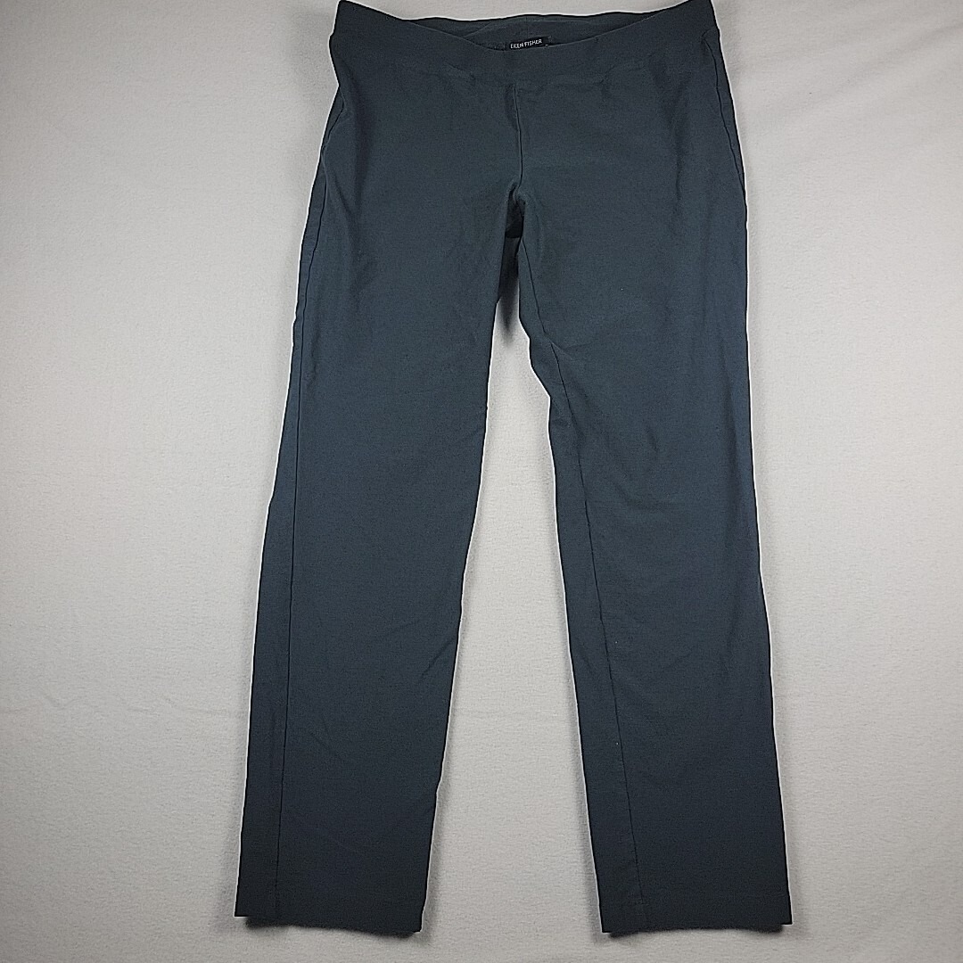 Eileen Fisher Washable Crepe Pants Green Women's M Pull On Comfort Minimalistic