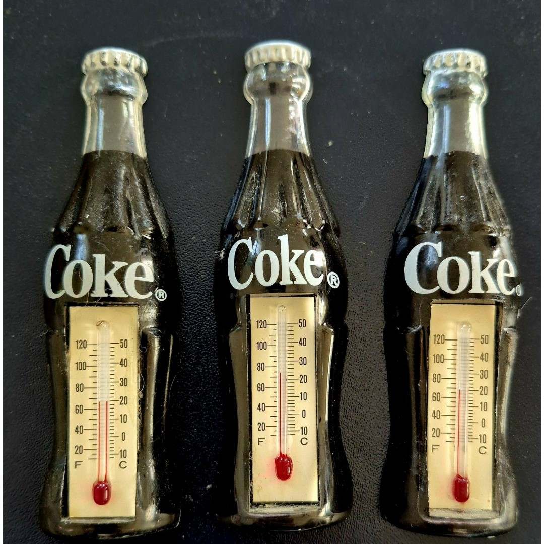 Vintage Coca Cola Bottle Mini Thermometer Fridge Magnet 3 3/4 Set Of 3