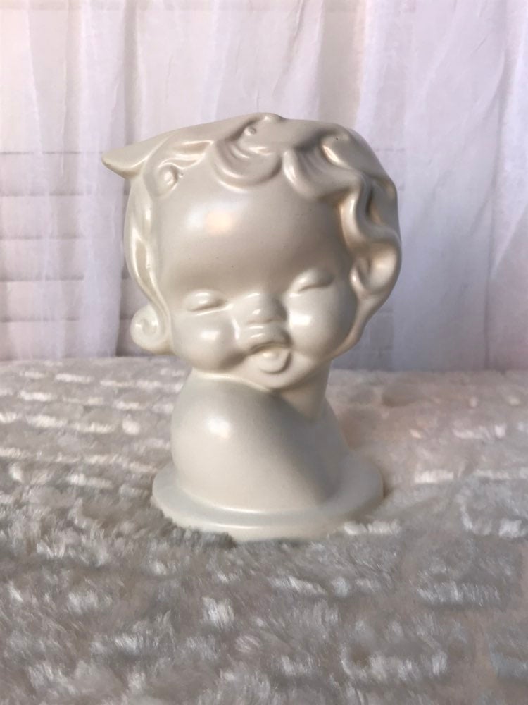 Vintage Hull Satin Matte White Pottery Child's Head Vase