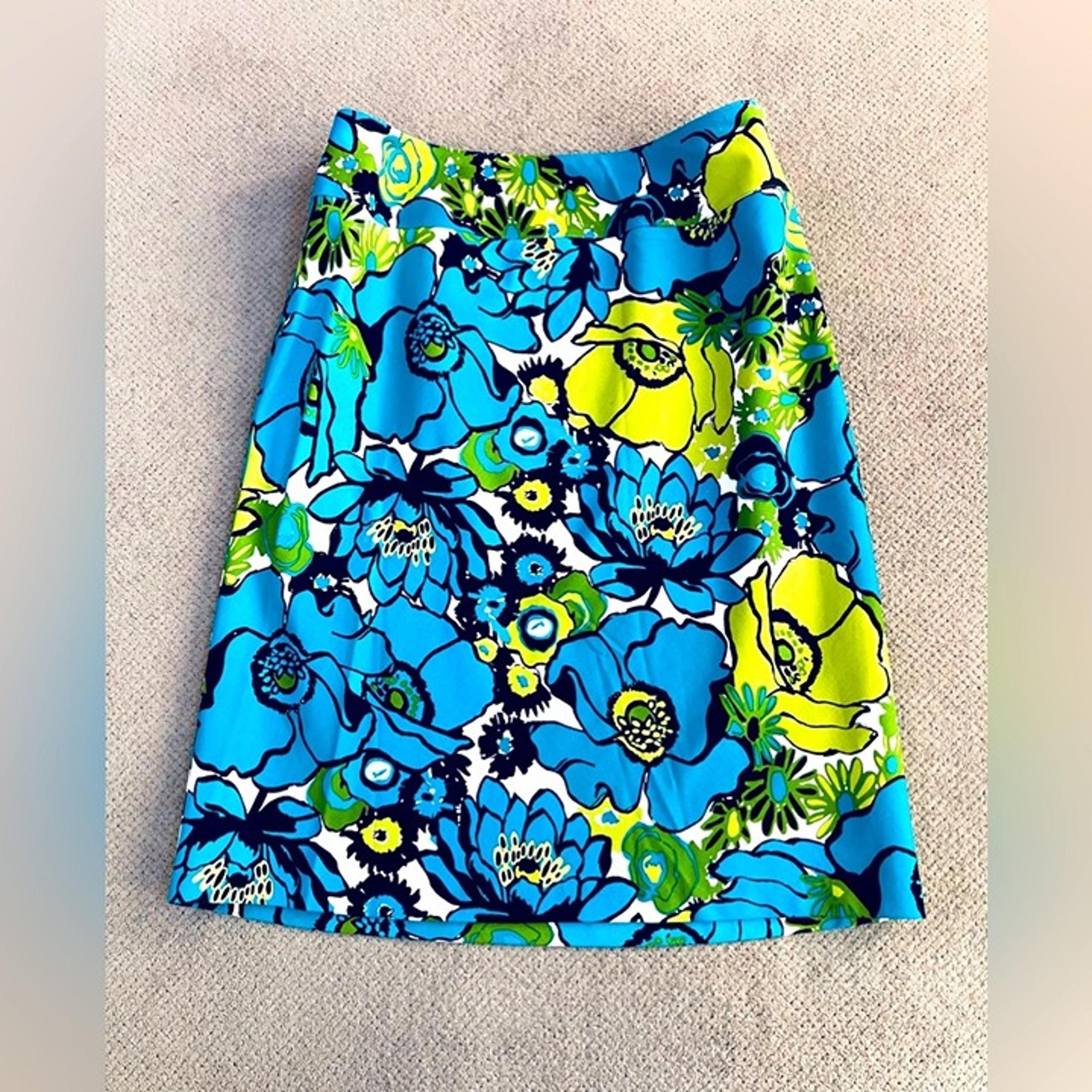 East 5th Women’s Size 8 Teal Chartreuse Black Floral A Line Midi Linen Skirt