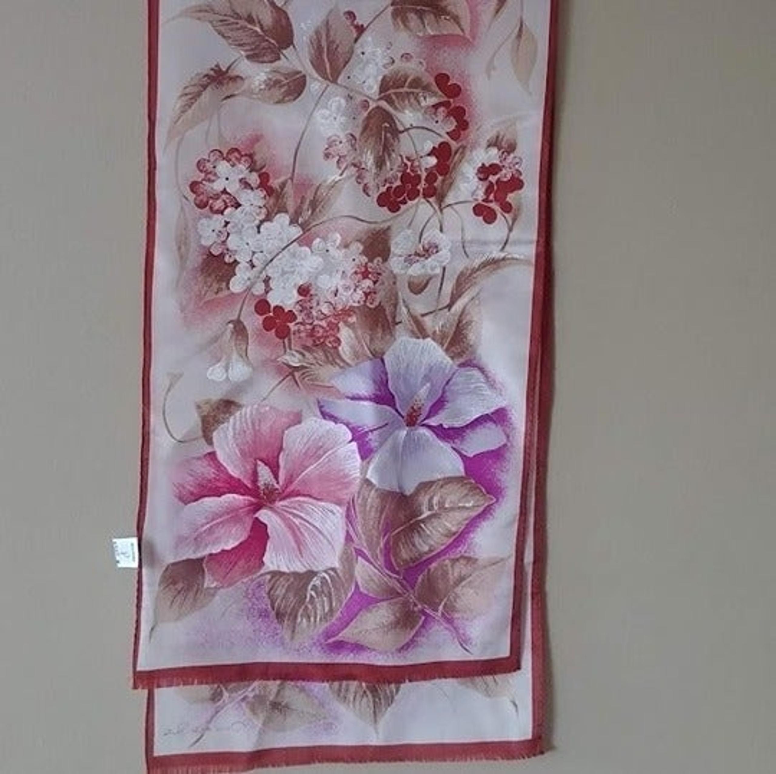 Vintage Long Silk Oscar de La Renta Orchid Scarf Made in Japan 50 x 10
