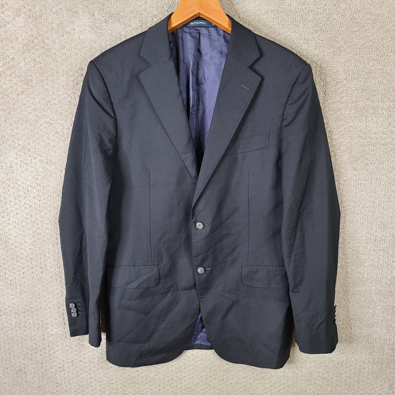 SuitSupply Jacket Mens 40L Black Blazer Wool Napoli Reda 1865 Surgeon Cuffs