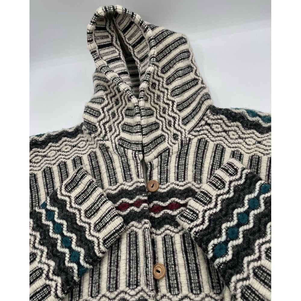 Vtg Runa Maque Handmade Wool Cardigan Sweater M Aztec Bird Button Ecuador