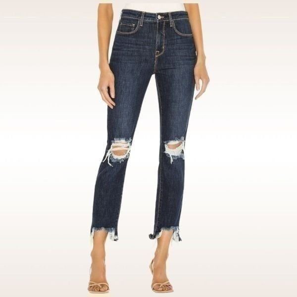 L'AGENCE High Line Women's Distressed Raw Hem Dark Washed Skinny Jeans Size 26