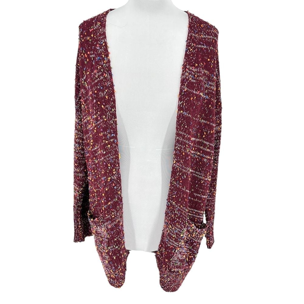 Blakely Burgundy Speckled Knit Open Front Cardigan Sweater Long OS