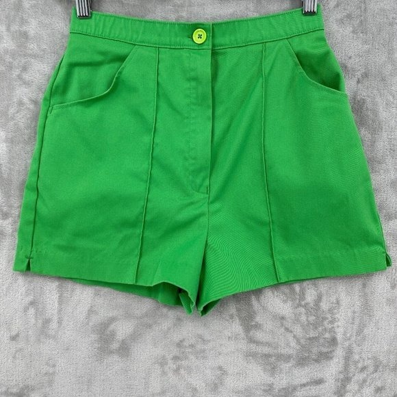 Vintage 70s/80s High Waisted Shorts Pin Tuck Flat Front Green Size 24