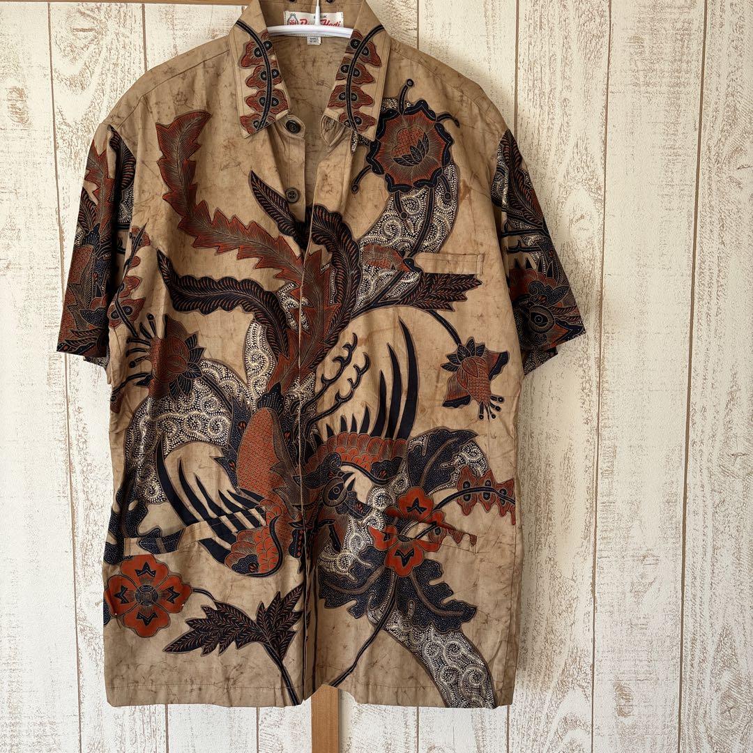 Aloha shirt beige floral print short sleeves