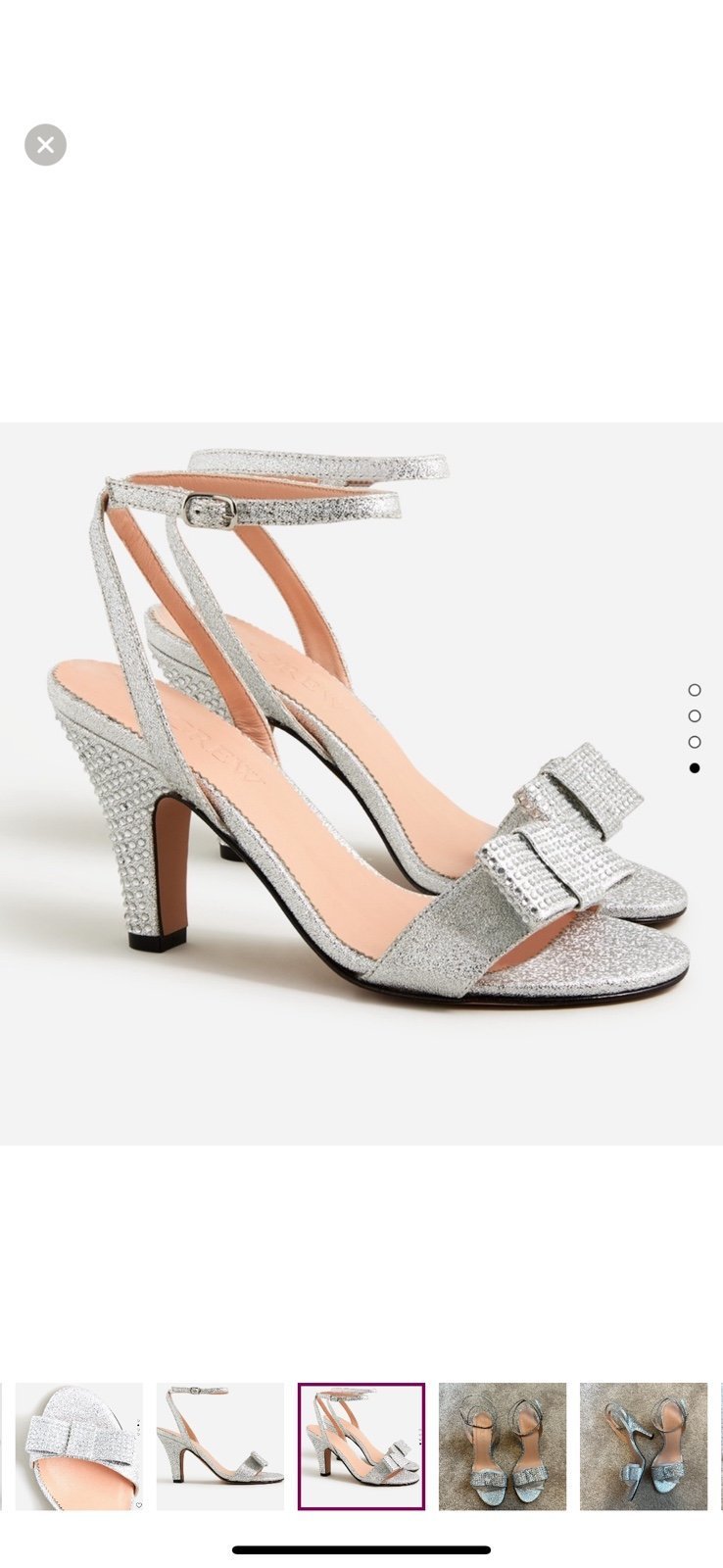 NIB J. Crew Collection Made in Italy Crystal Bow Heels in Lamé Silver 8.5 298