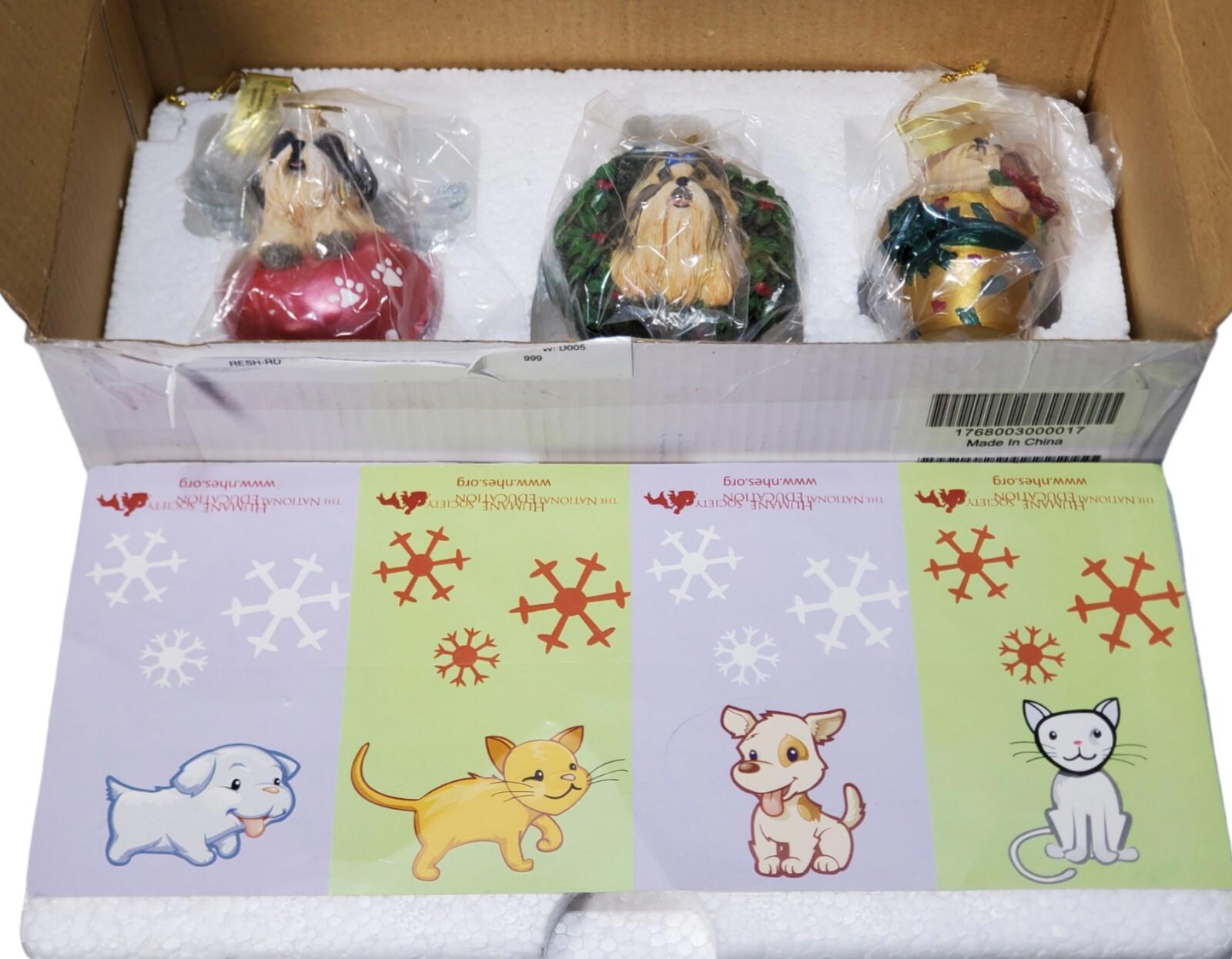 Danbury Mint Shih Tzu Season Christmas Ornament Lot Of 3 Angel Wreath Poinsettia