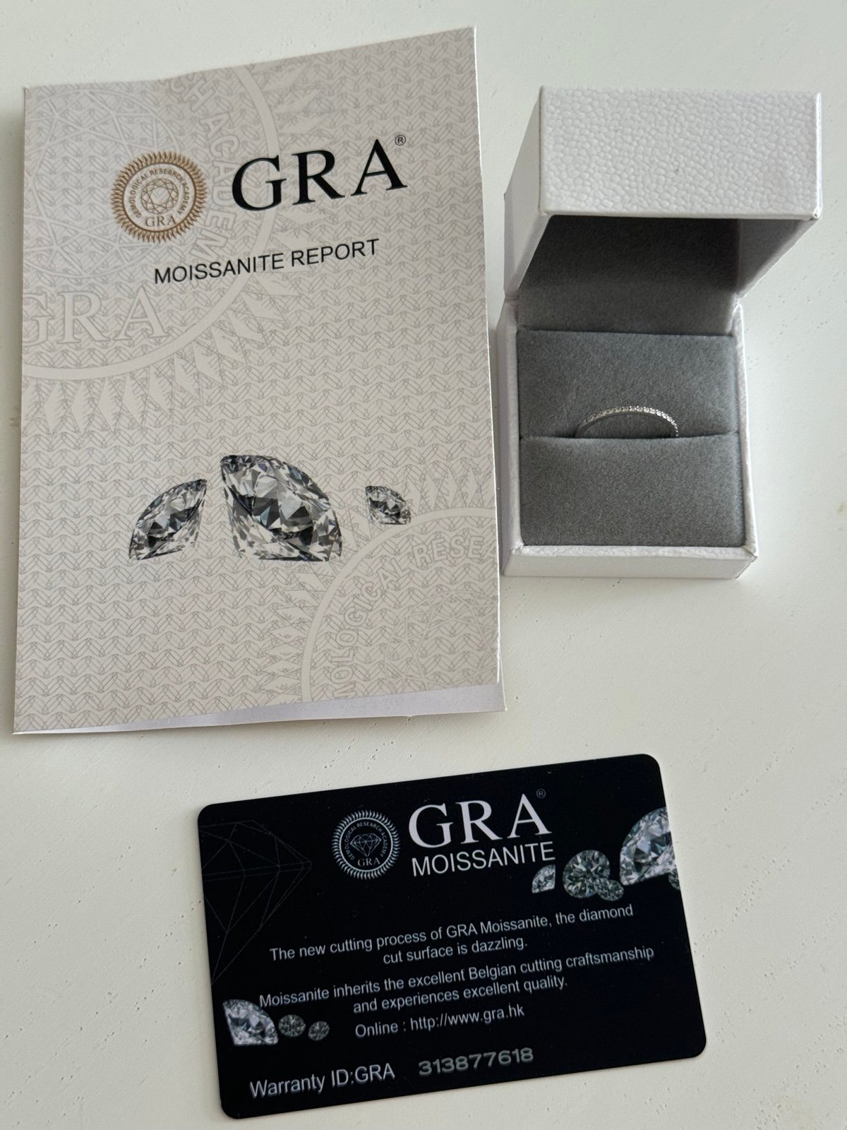 Moissanite ring with certificate