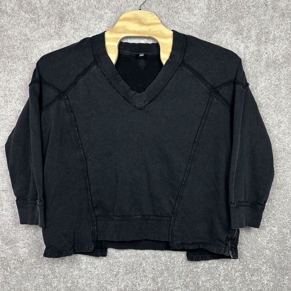 READ FP Movement Charcoal Exposed Hem Slouchy Oversized Sweatshirt Zippered Side