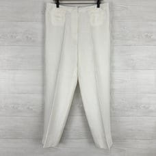 Talbot Size 16 Irish Linen Straight Leg White Trouser Pants High Rise Lined