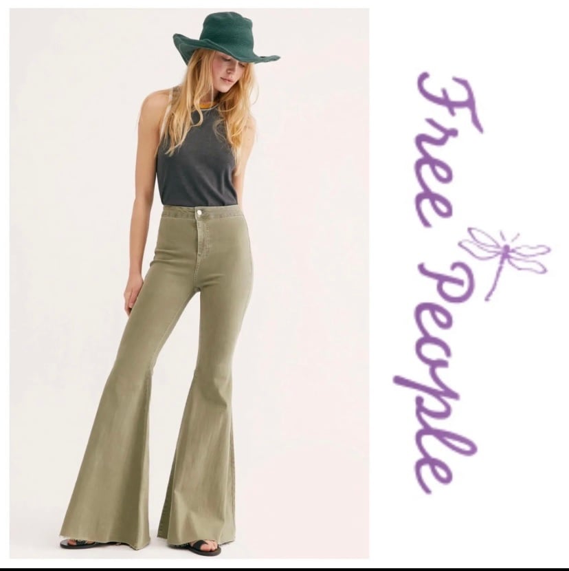 Free People Green Flare Jeans | Mercari