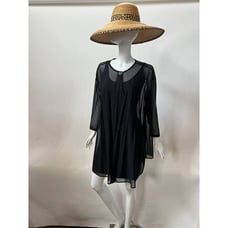 Vintage Sun Streak Womens Swim Coverup Black Stretch Sheer Button One Size
