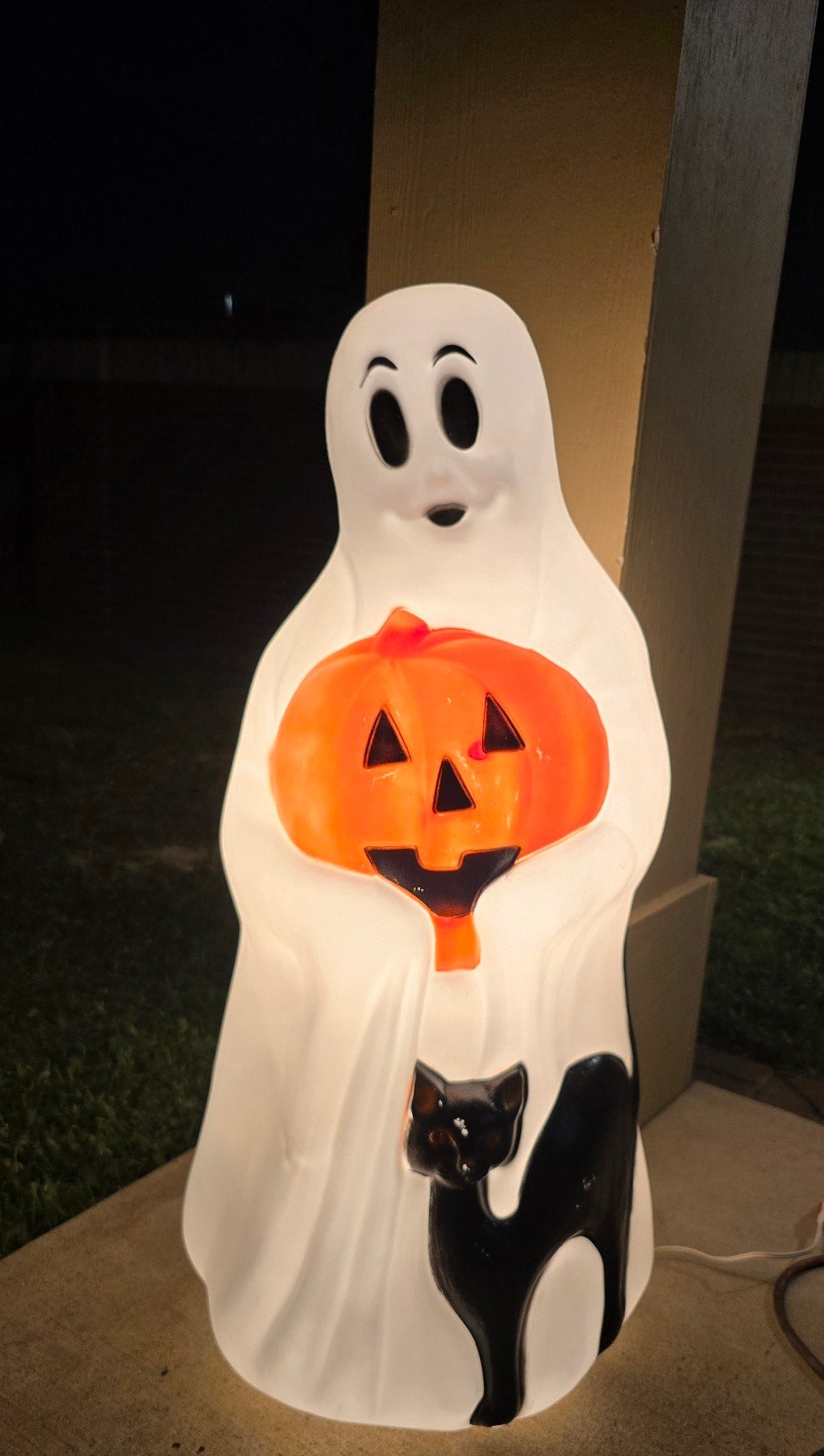 Vintage Empire Halloween Blow Mold 34' Ghost with Pumpkin & Black Cat