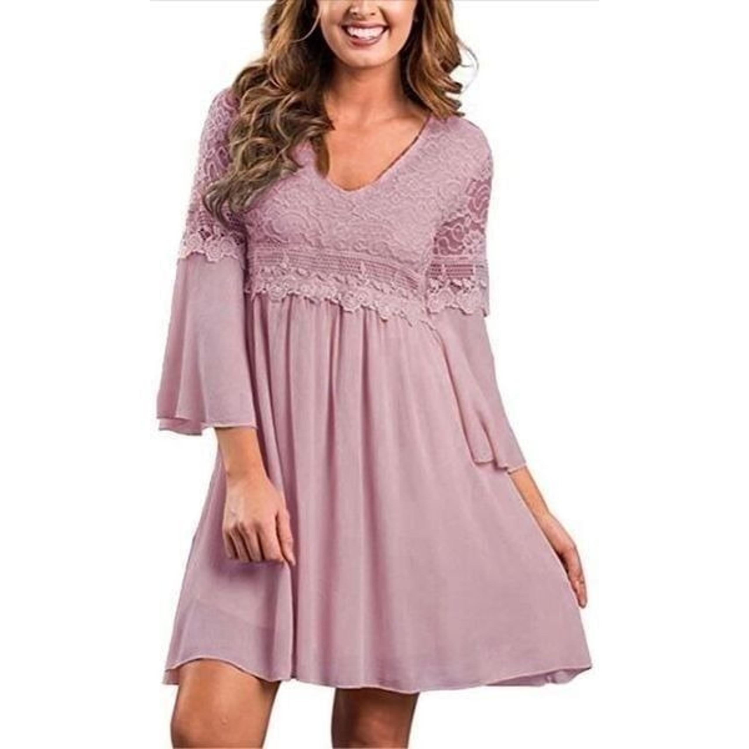 NEW Vintage Lace V Neck 3/4 Bell Sleeve A-line Swing Dress 16