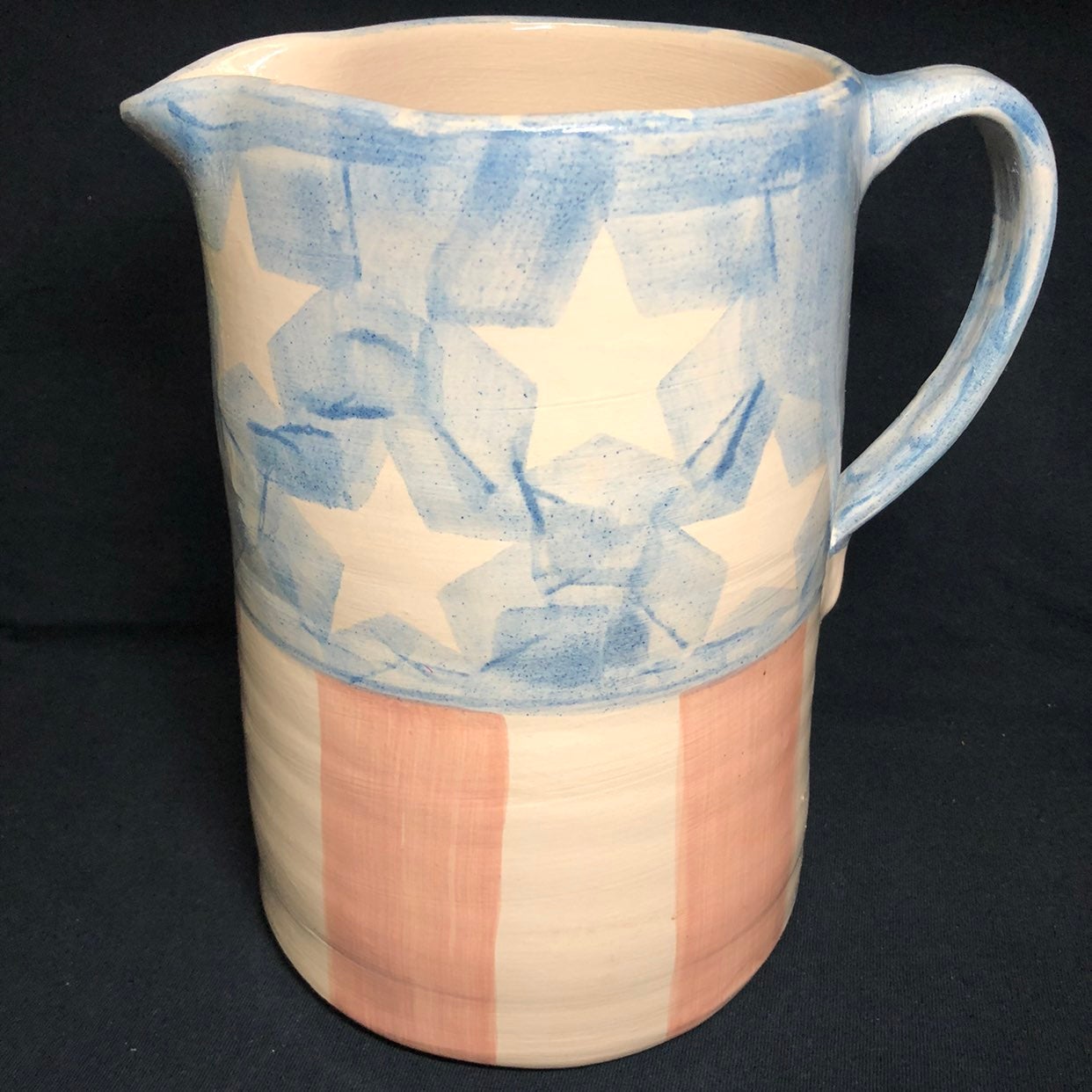 Vintage American Handmade pitcher USA flag stars stripes