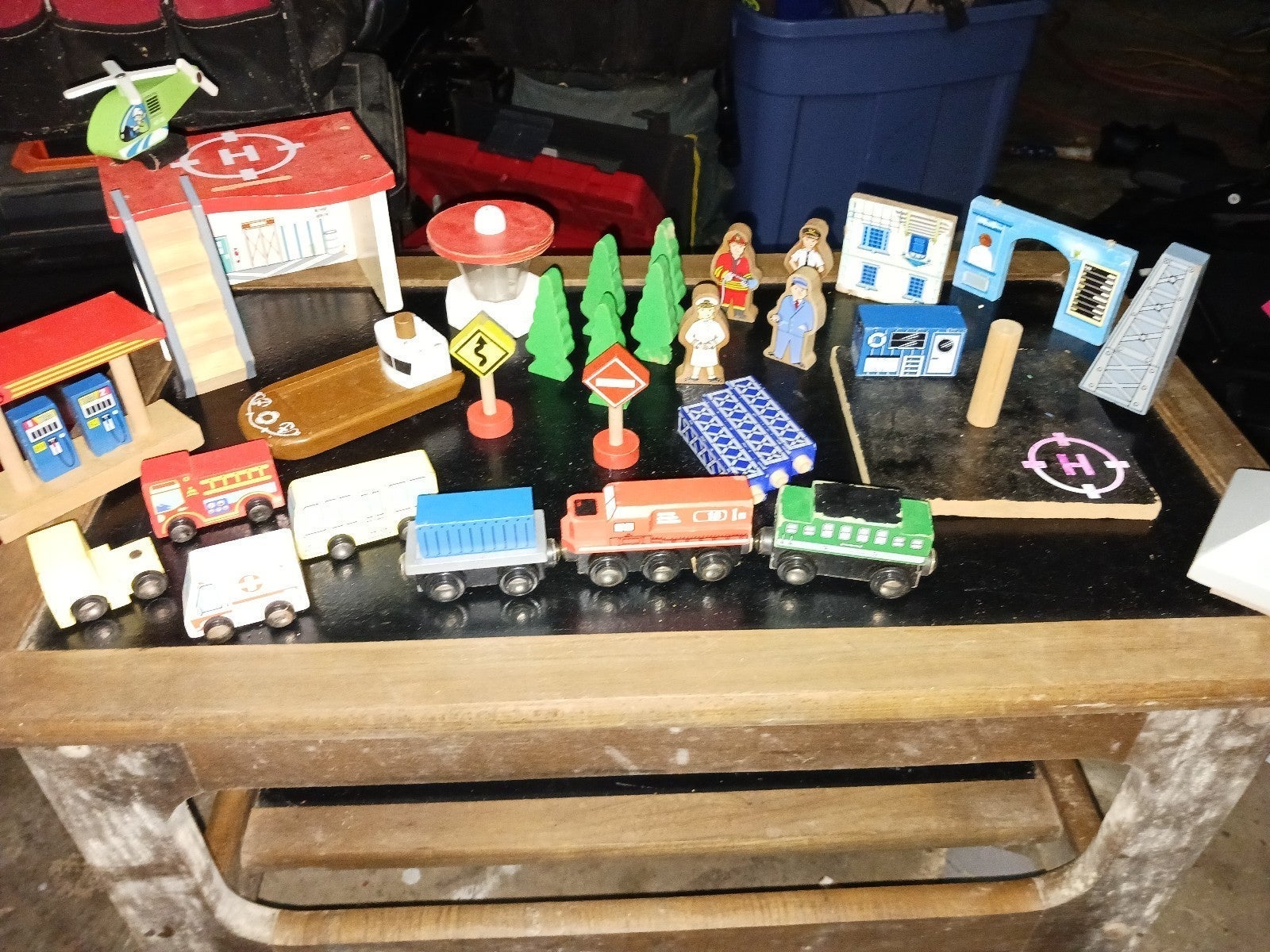 Wooden train pieces