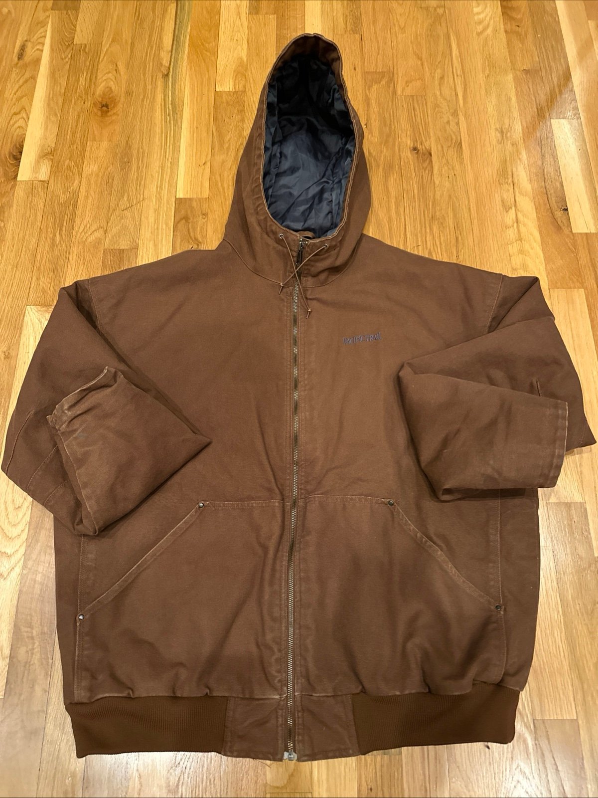 Pacific Trail Jacket Mens XXL Canvas Hooded Quilted Lined Brown Heavy Duty Zip U