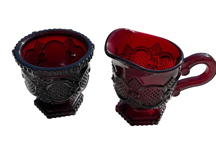 Vintage Avon Cape Cod Ruby Red Creamer and Sugar Bowl Set