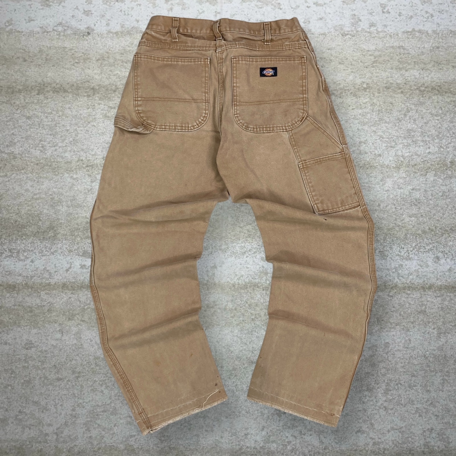 Vintage Dickies Carpenter Pants Tan Canvas Baggy Wide Leg Fit Dungarees 90s