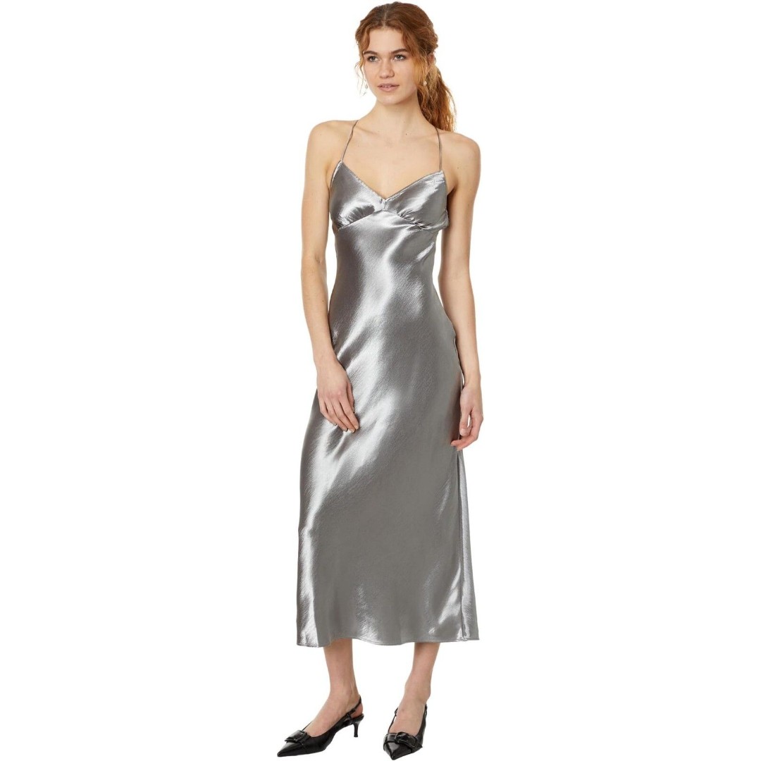 Madewell Layton Women's Silver Metallic Satin Slip Dress NWT SZ 6
