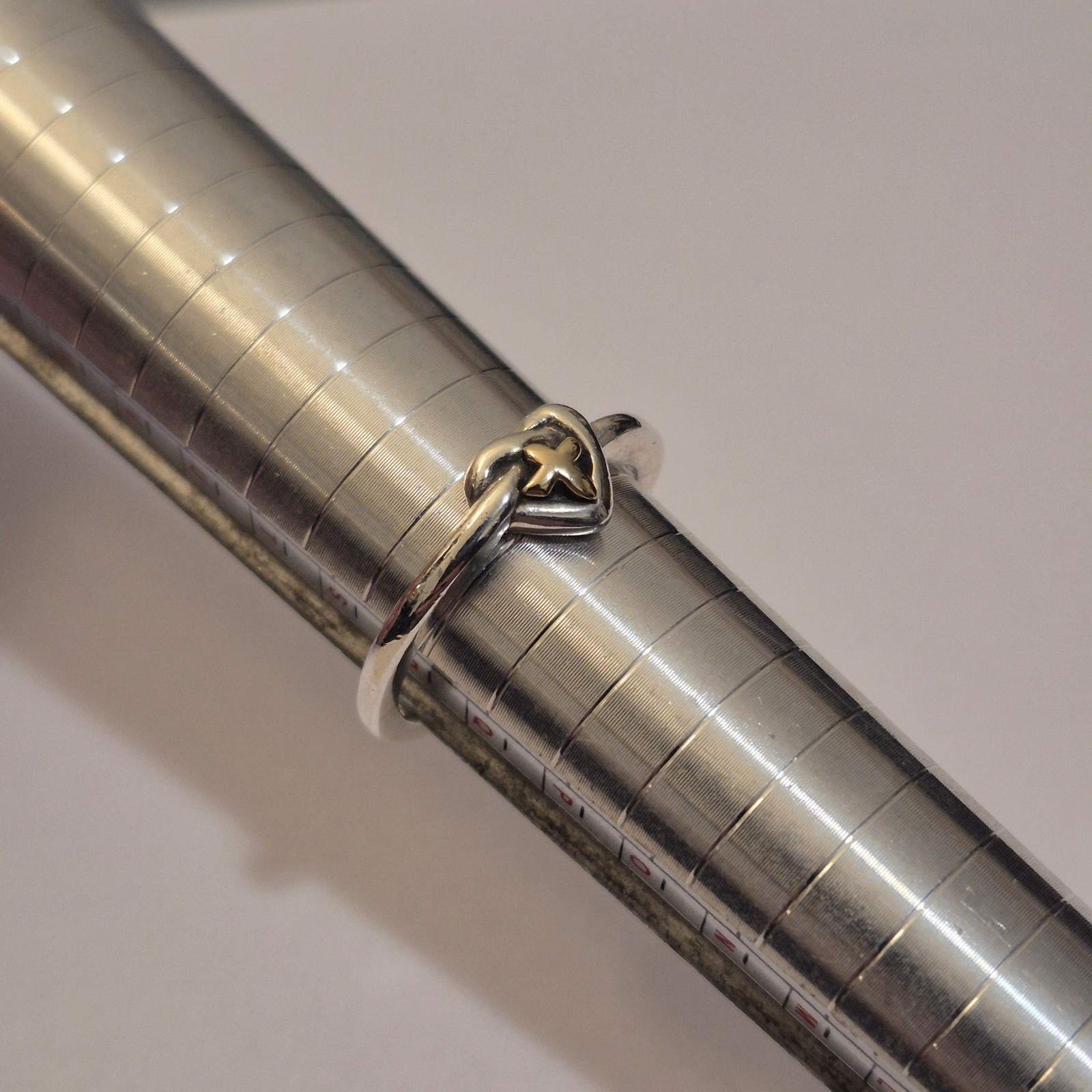 Sterling Silver & 14K Gold Cross Heart Knot Ring – Size 8.5