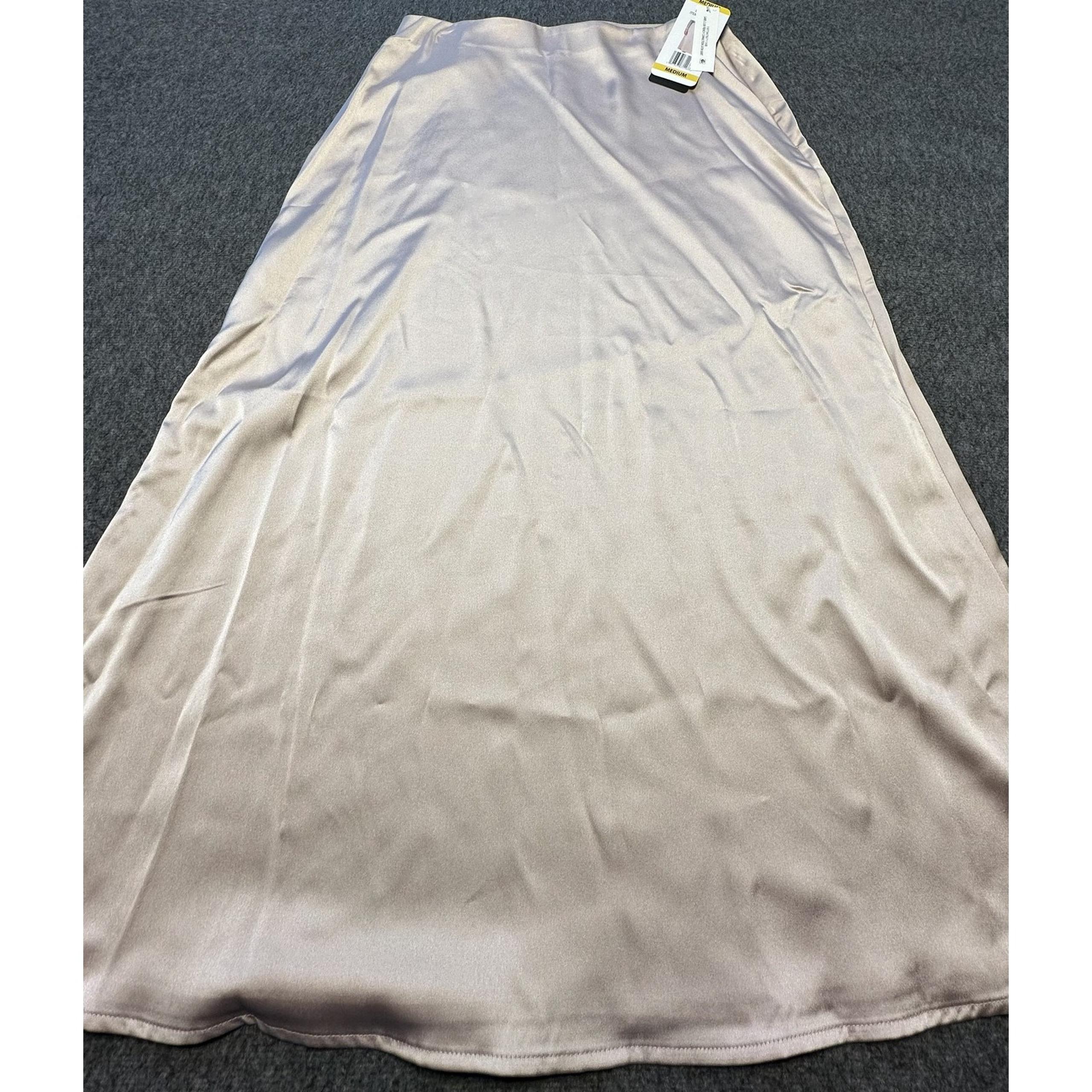 French Connection Satin Skirt Womens Medium Beige Midi Slip Elastic Waist New