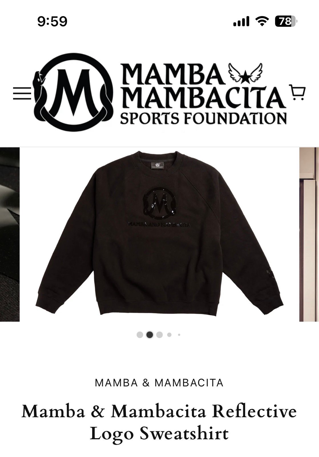 Mamba and Mambacita Reflective Logo Sweatshirt XL