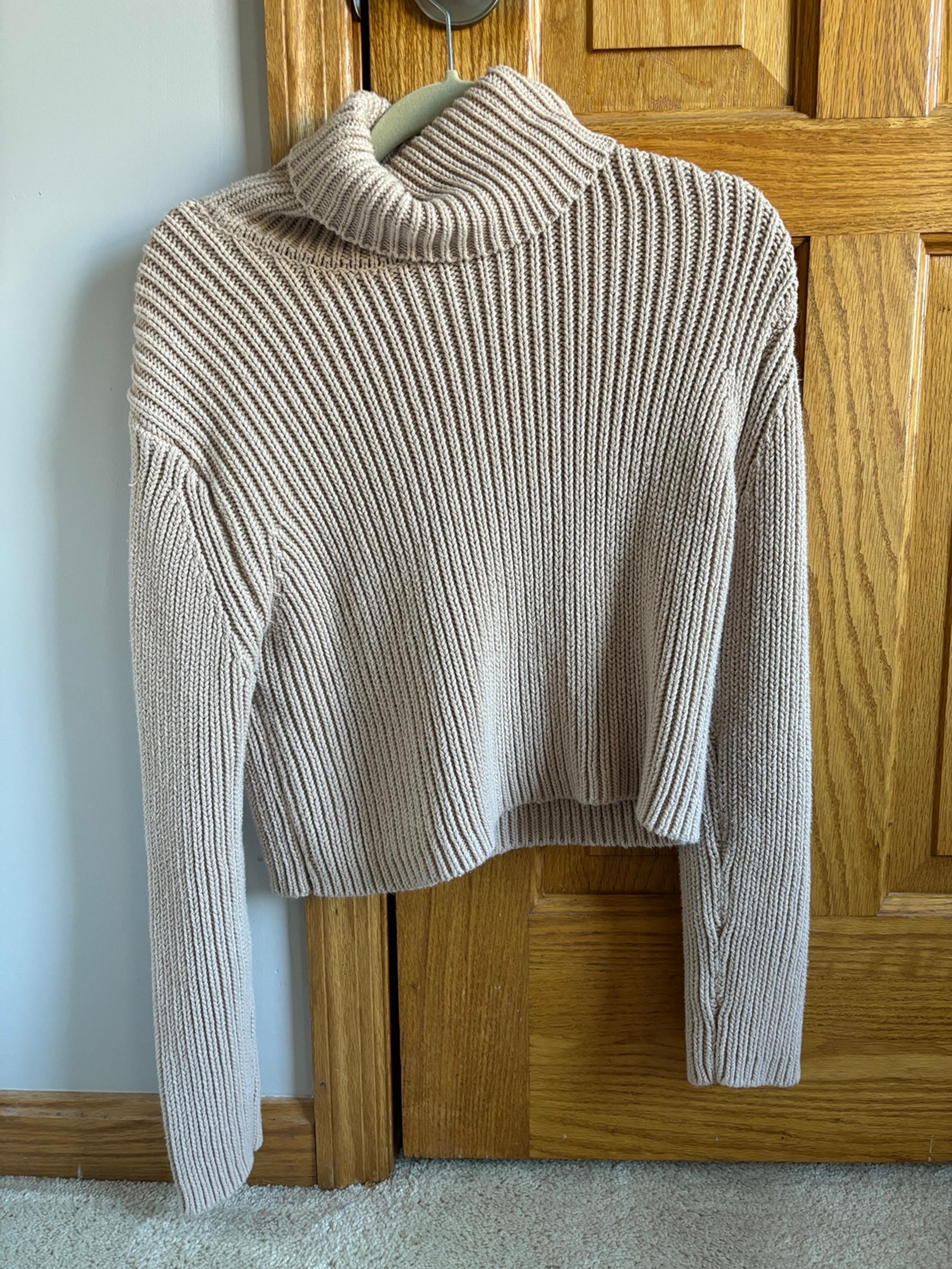 Beige Cropped Turtleneck Sweater