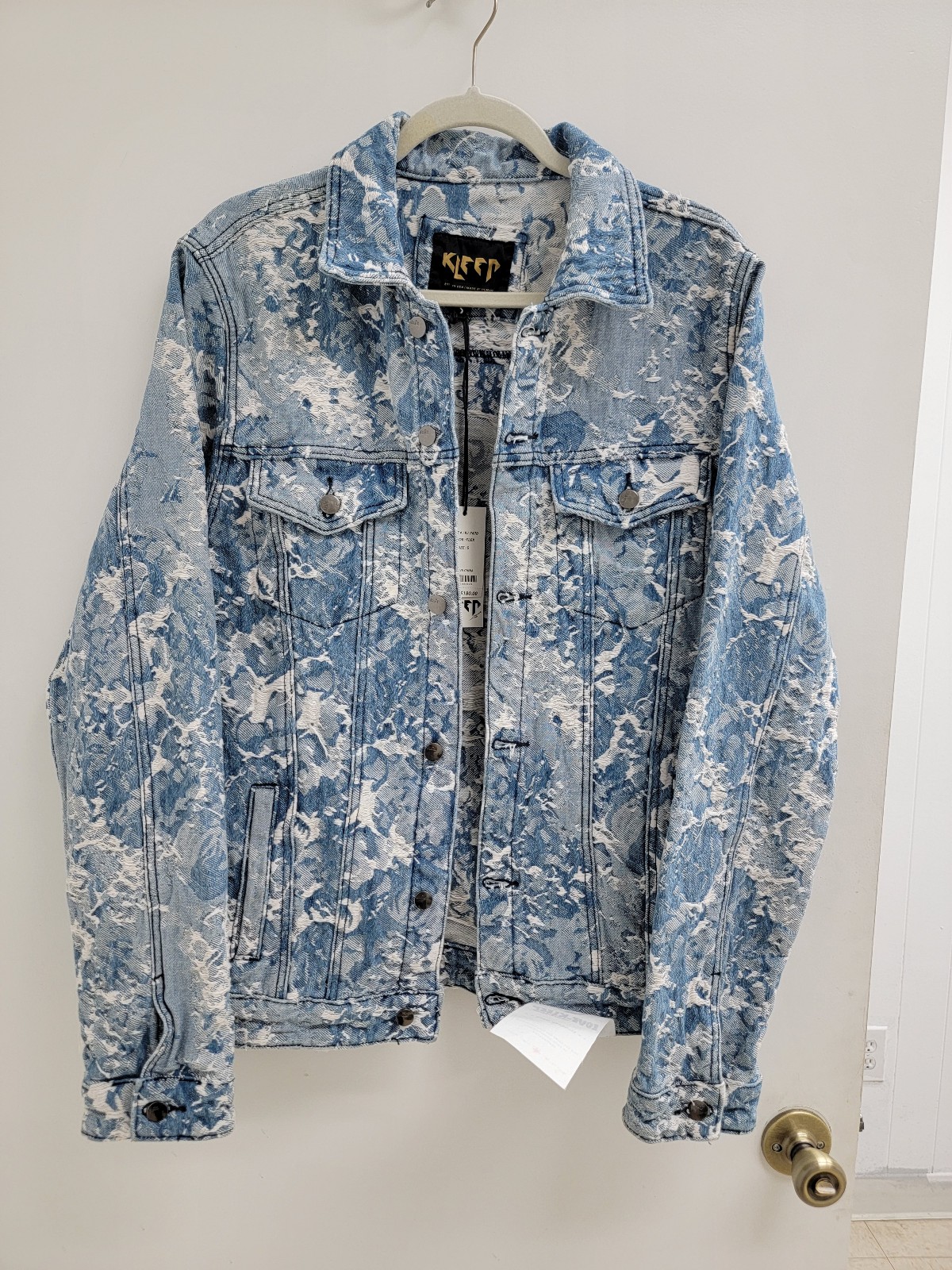 KLEEP, Denim jacket, style KJ-7470 sz small, light blue FLEX, Retail 180