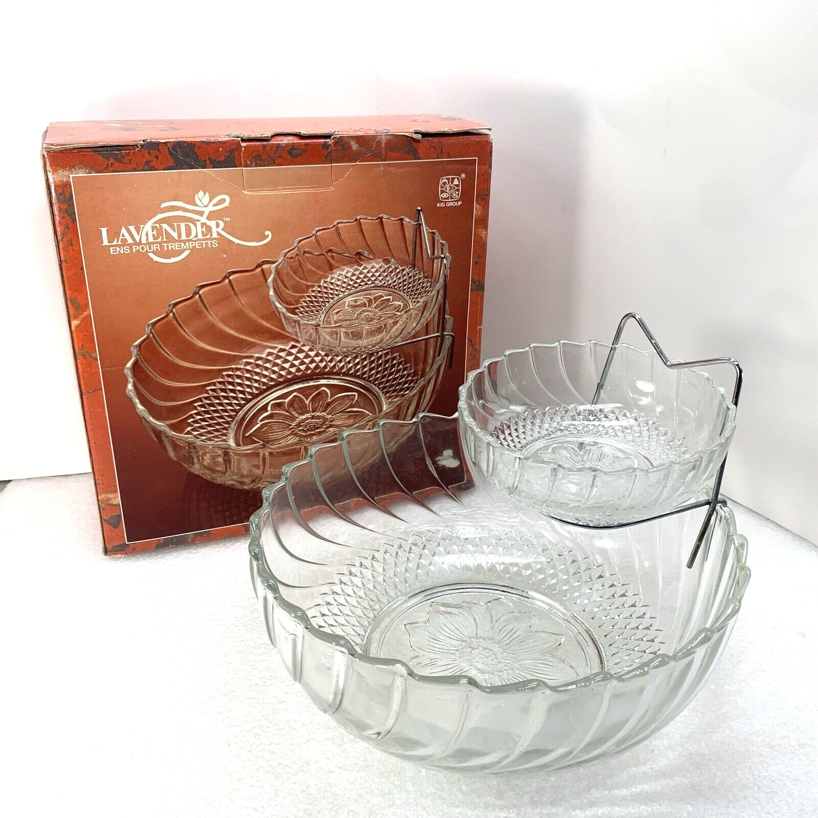 Lavender Chip 'N Dip Set, Glass Bowls & Metal Hanger, Made In Indonesia, KIG