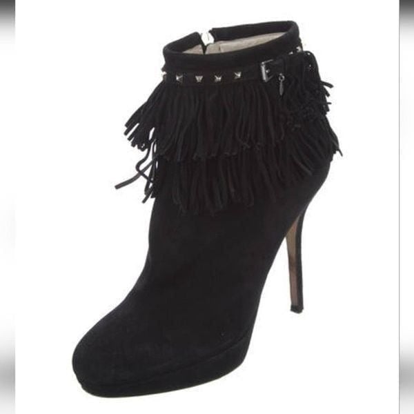 Christian Dior Black Suede Ankle Fringe Booties Sz 7