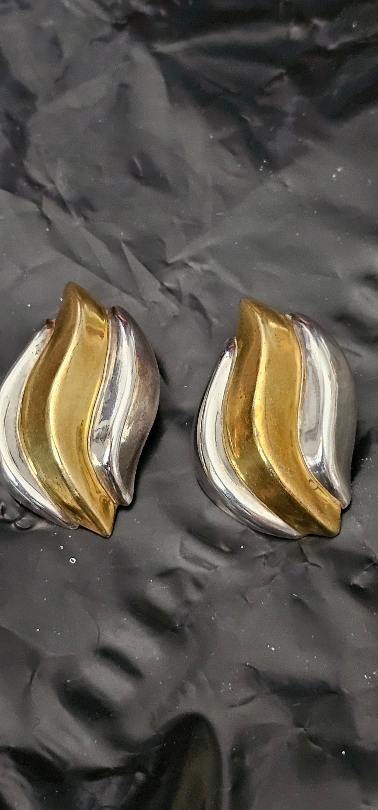 VINTAGE 2 TONE 925,STAMPED SILVER EARRINGS ,clips