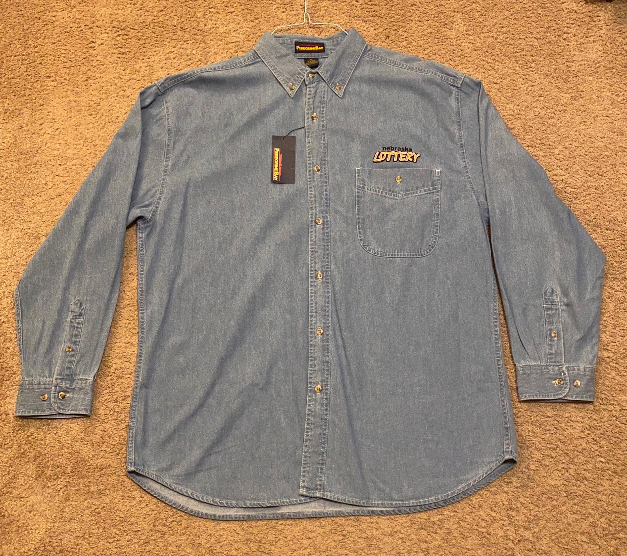 Vintage Nebraska Lottery Long Sleeve Denim Button Down NWT