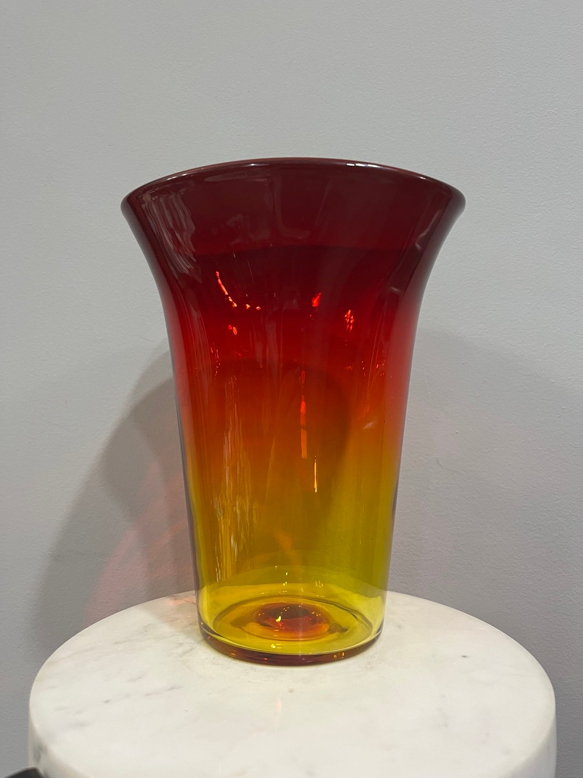 Stunning Vintage 1970’s Vibrant Tangerine Blenko Glass Vase #7143M 9.5” Tall GUC