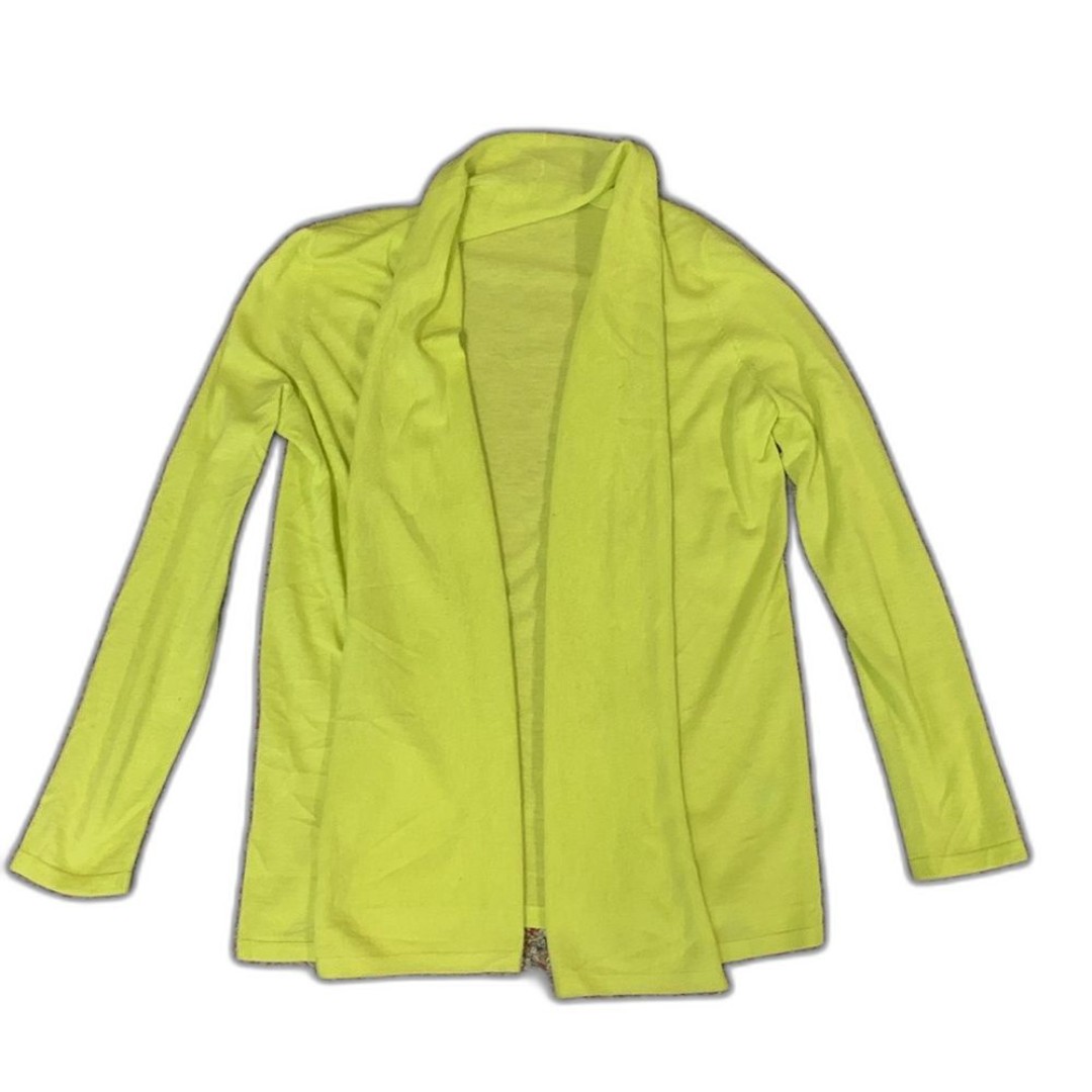 J. McLaughlin Halsey Chartreuse Green 100% Cashmere Open Front Cardigan Size M