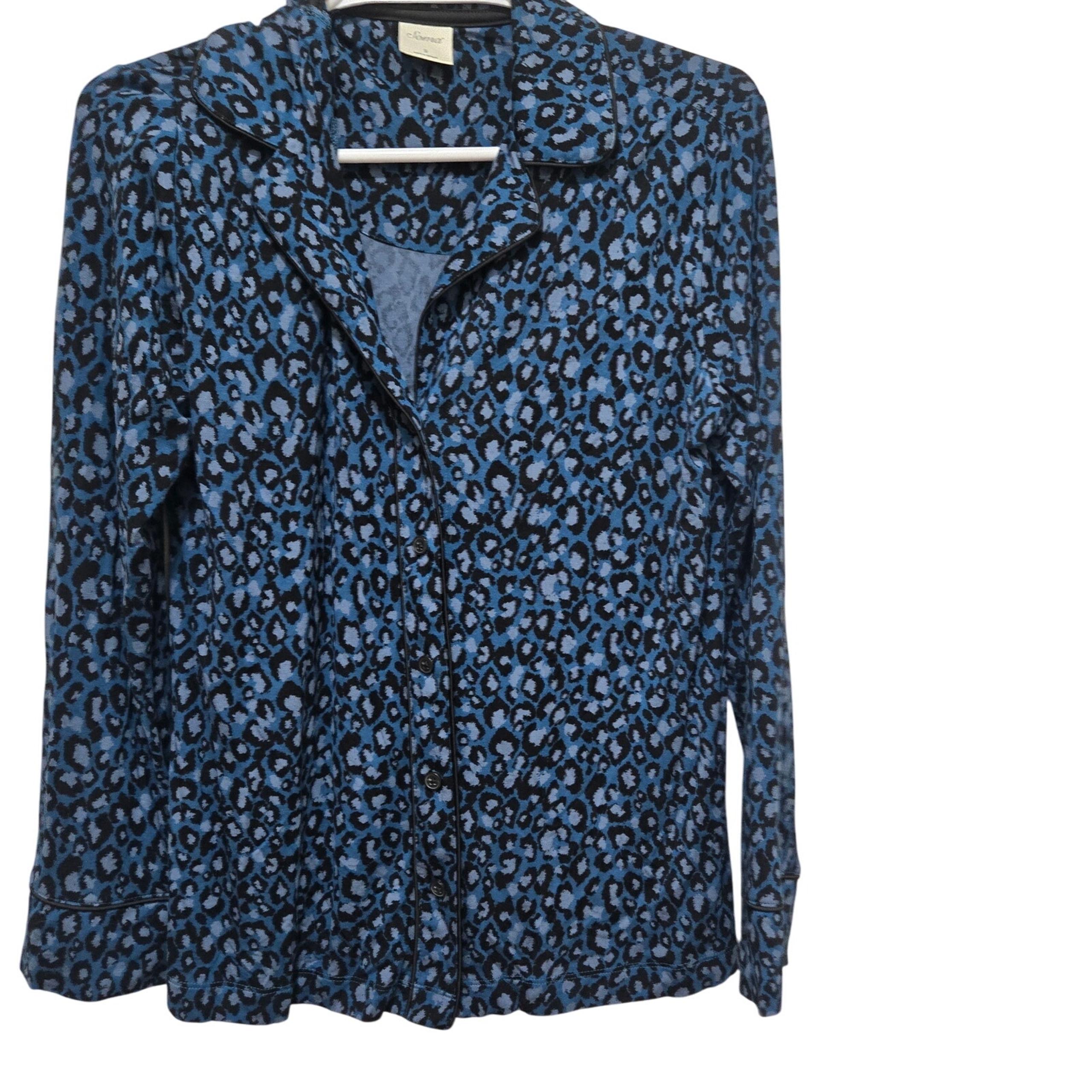 Soma pajama top womens size small blue black animal print button up pj top soft
