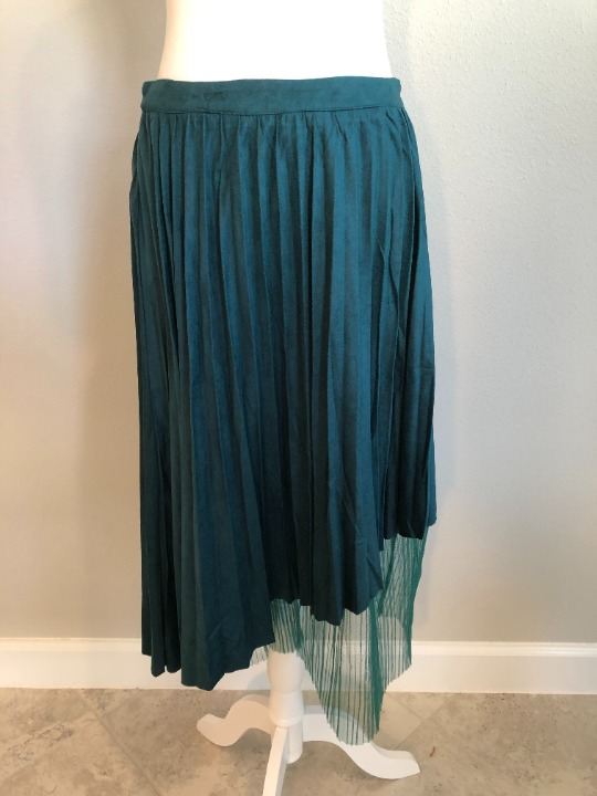 Faux Suede Pleated Skirt with Tulle