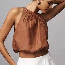 NWT Anthropologie Linen Bubble Hem Crop Top