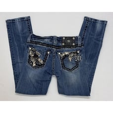 Miss Me Size 24 JE5456P Capri Blue Jeans Denim Pants Rhinestones Sequinces