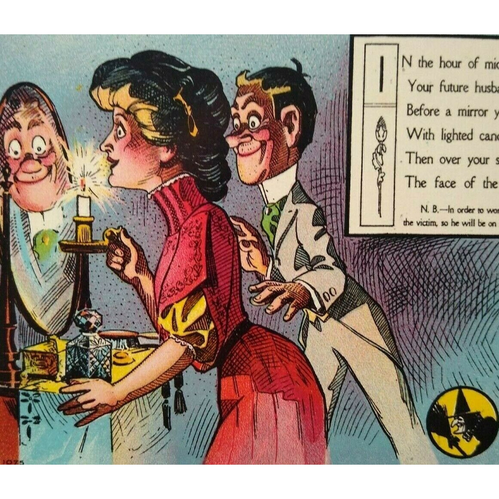 Vintage Halloween Postcard Nash Comical Poem Witch Series 1075 Original Unused