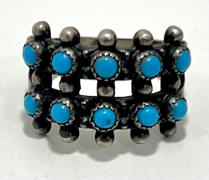 Native American ZUNI Sterling Silver Turquoise Cabochon Ring Size 5.25