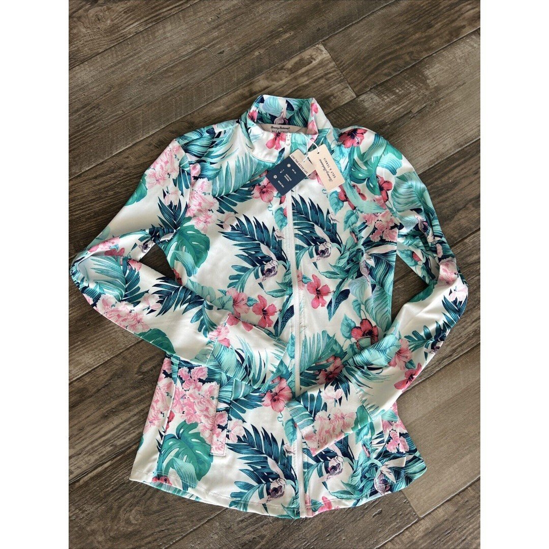 NWT Tommy Bahama Golf Tennis Full Zip Jacket Size Xs Tropical Palm Pockets