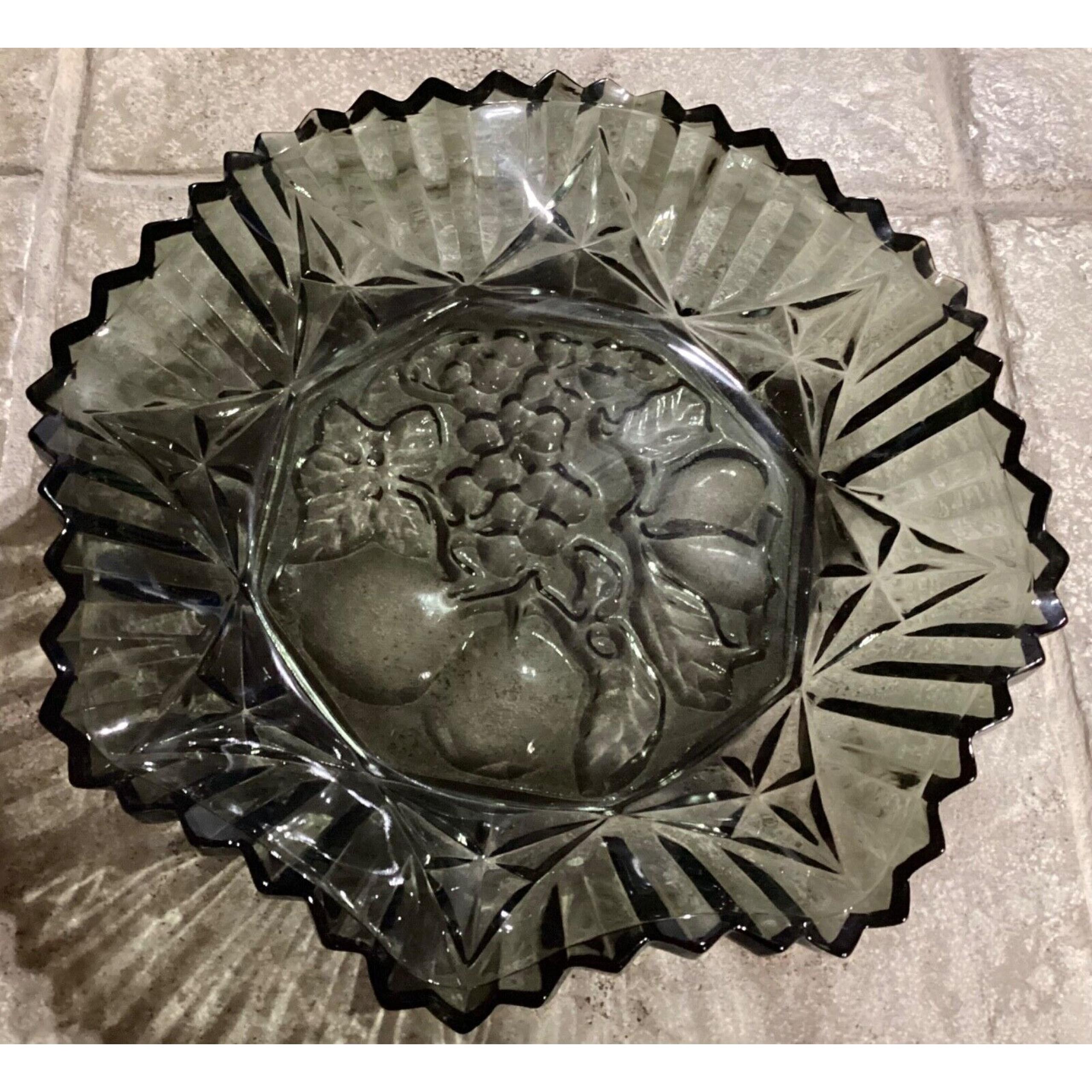 Federal Glass Pioneer Dark Gray 11” Fruit Bowl ~ Fluted Beveled Wavy Edge
