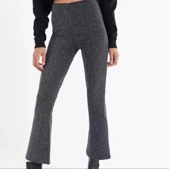 Urban Outfitters Glitter Bootcut Pants Black Size XS Cropped Stretchy High Rise