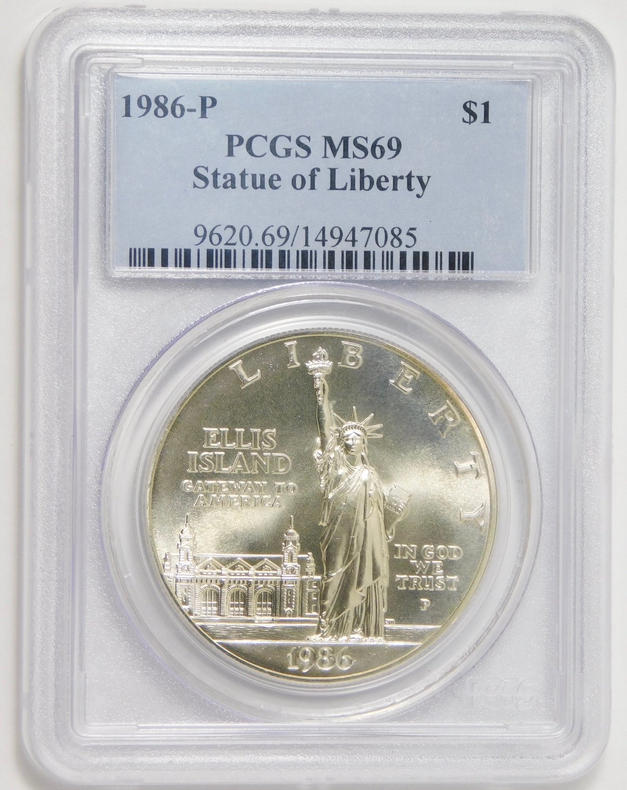 1986-P Statue of Liberty Centennial Silver Dollar. PCGS MS-69