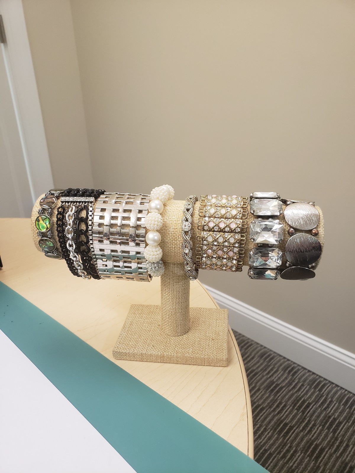 Silver tone, Gold tone, pearl, beaded, bling stretch cuff bracelet bundle