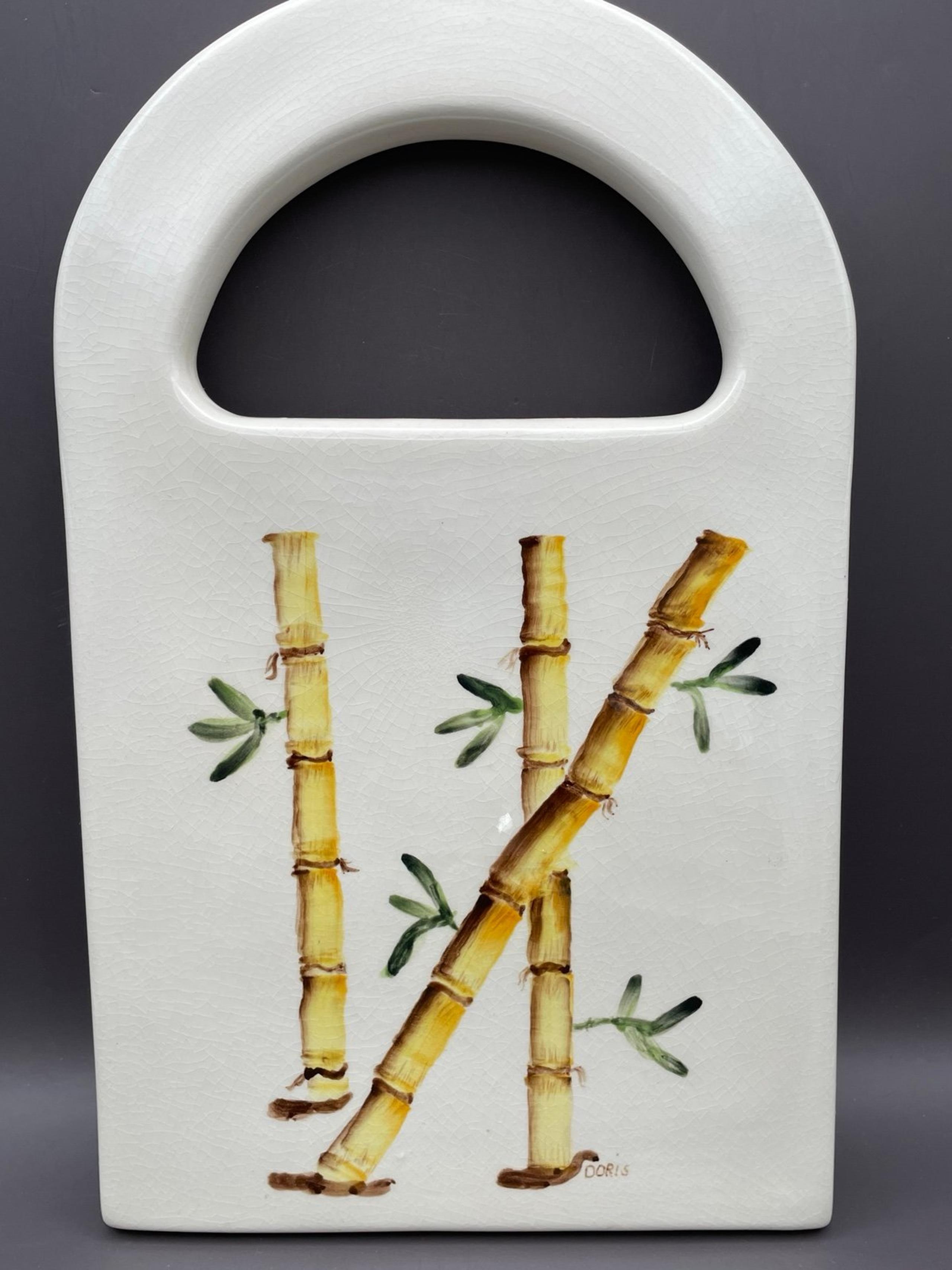 Vintage Ceramic Bamboo Design Art Trivet Signed Doris