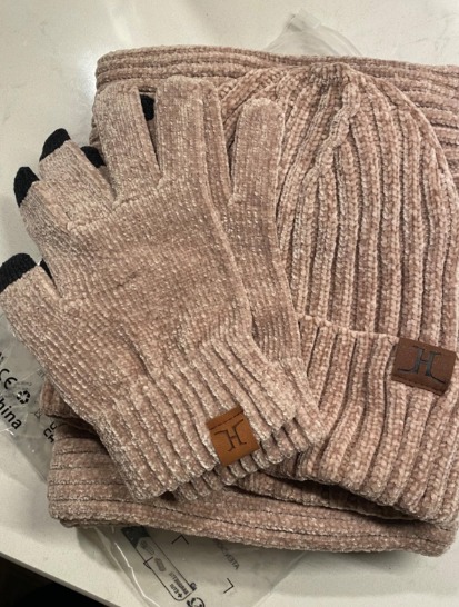 Winter Knit Warm Hat Beanie+Long Scarf+ Gloves Set Skull Caps For Women